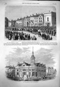 Old Antique Print 1863 Volunteer Fire Brigade Macclesfield Corn Exchange 19th