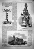 Original Old Antique Print 1863 Church Hanworth Lincolnshire Fountain Durham