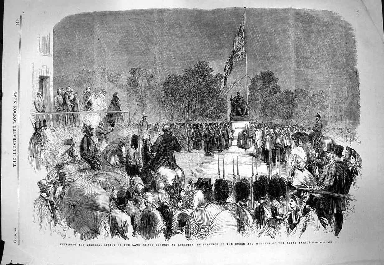 Original Old Antique Print 1863 Memorial Statue Prince Consort Aberdeen Royal
