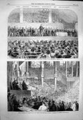 Original Old Antique Print 1863 Lord Bourgham Free Church Assembly Working Men