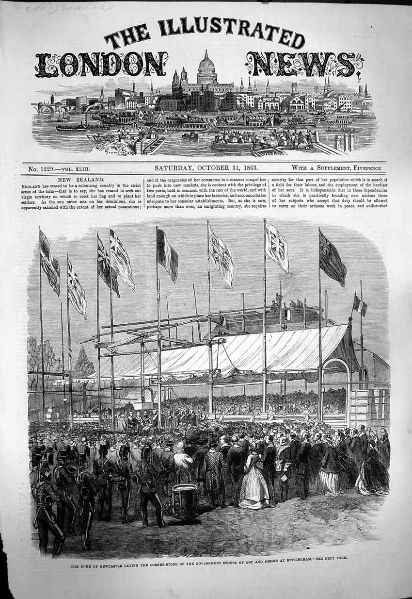 Antique Old Print *3808 1863 Duke Newcastle Government School Art Nottingham