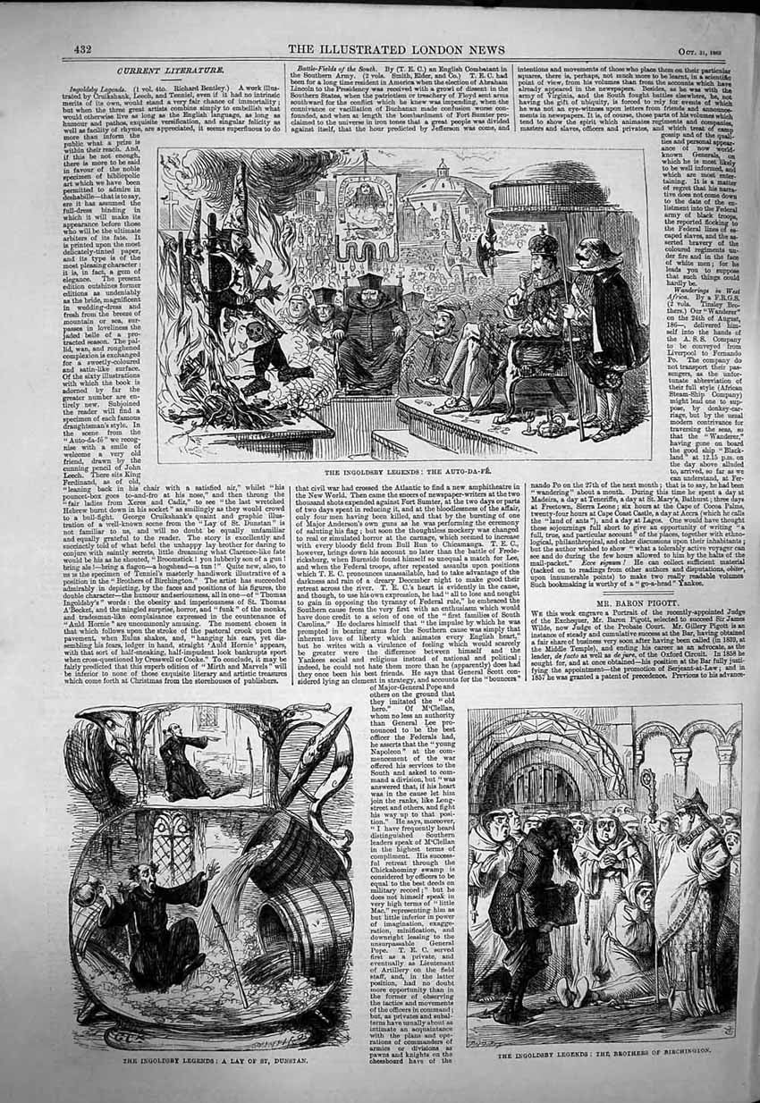 Original Old Antique Print 1863 Ingsby Legends Brothers Birchington Dunstan