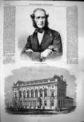 Old Antique Print 1863 Baron Pigott Townhall Great Grimsby Lincolnshire 19th