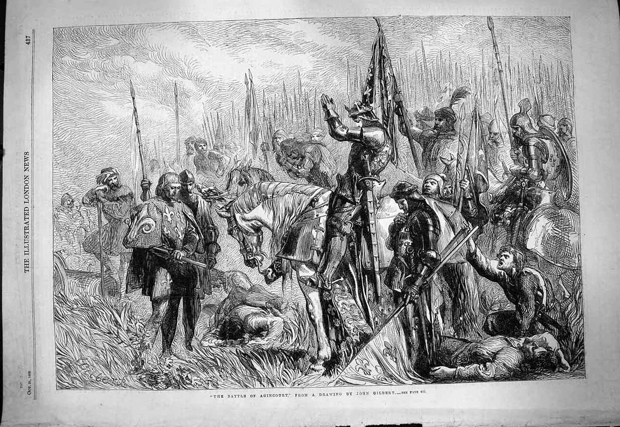 Original Old Antique Print 1863 Battle Agincourt Siers Armour John Victorian