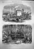Original Old Antique Print 1863 Morfa Colliery Glamorganshire Wallace Theatre