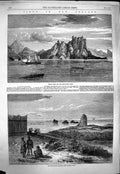 Original Old Antique Print 1863 Bream Head New Zealand Sugar-Loaf Islands 19th