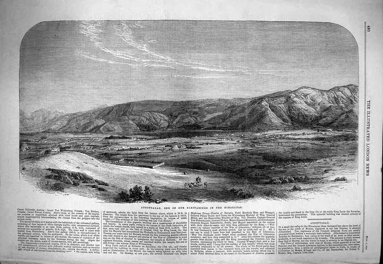 Original Old Antique Print 1863 Abbottabad Sanitariums Himalayas Mountains 19th