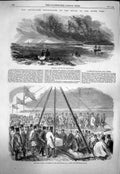 Original Old Antique Print 1863 South-Gare Breakwater River Tees Isaac Wilson