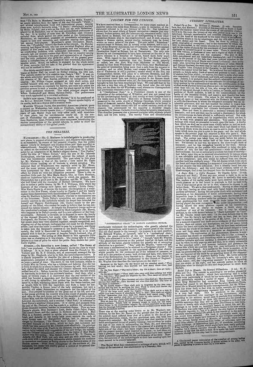 Original Old Antique Print 1863 Confessional Chair Bishops Cannings Church 19th
