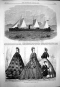 Original Old Antique Print 1863 Paris Fashion Iron Gun Boat Ship New Zealand
