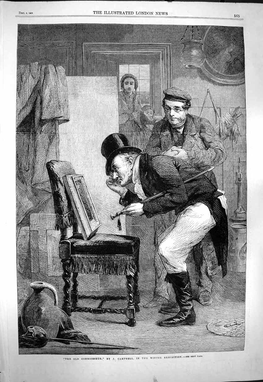 Original Old Antique Print 1863 Connoisseur Art Painting Man Campbell Victorian