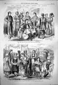 Original Old Antique Print 1863 King George Athens Greek Costumes Victorian