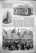 Original Old Antique Print 1863 Archbishop Canterbury Surrey School Hospital