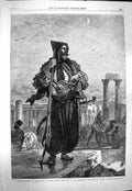 Original Old Antique Print 1863 Syrian Gowass Man Weapons Carl Haag Fine Art