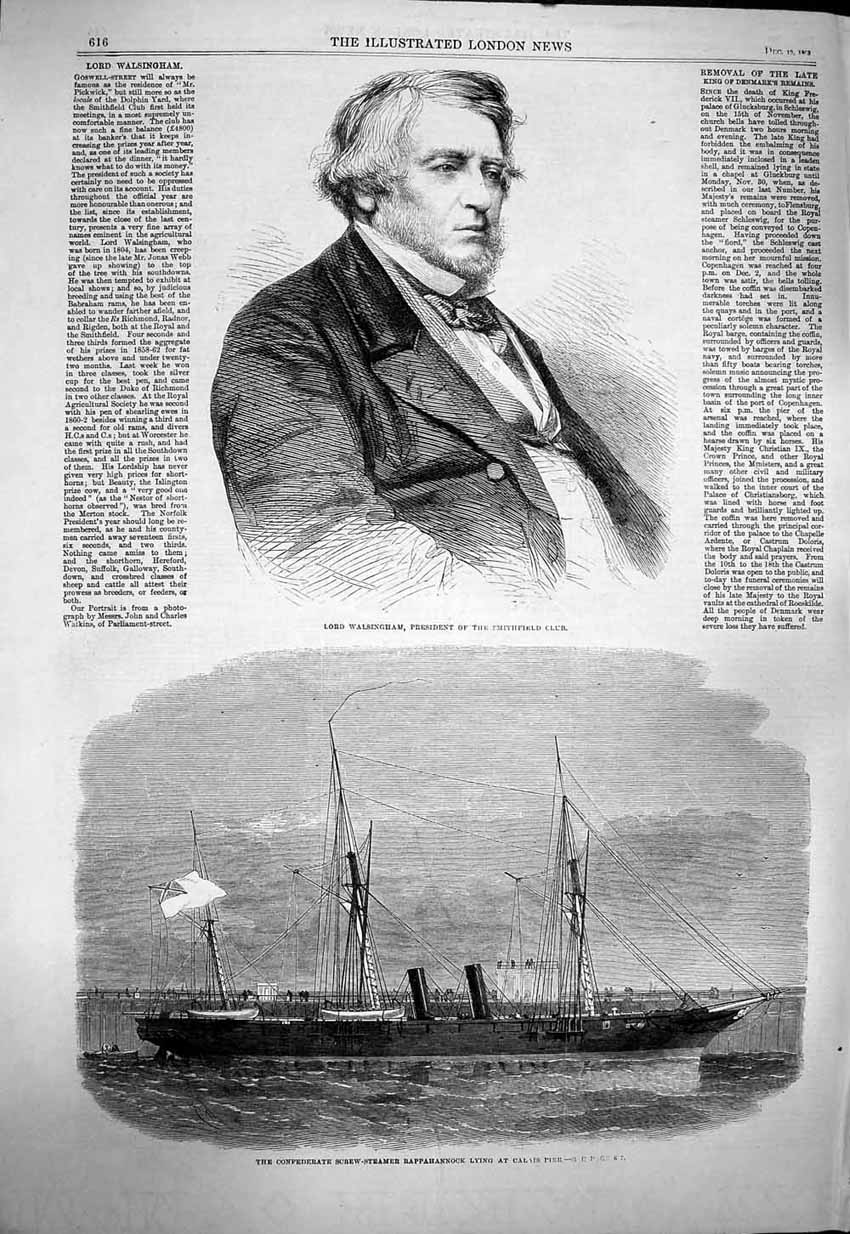 Old Antique Print 1863 Lord Walsingham Smithfield Club Ship Rappahannock 19th