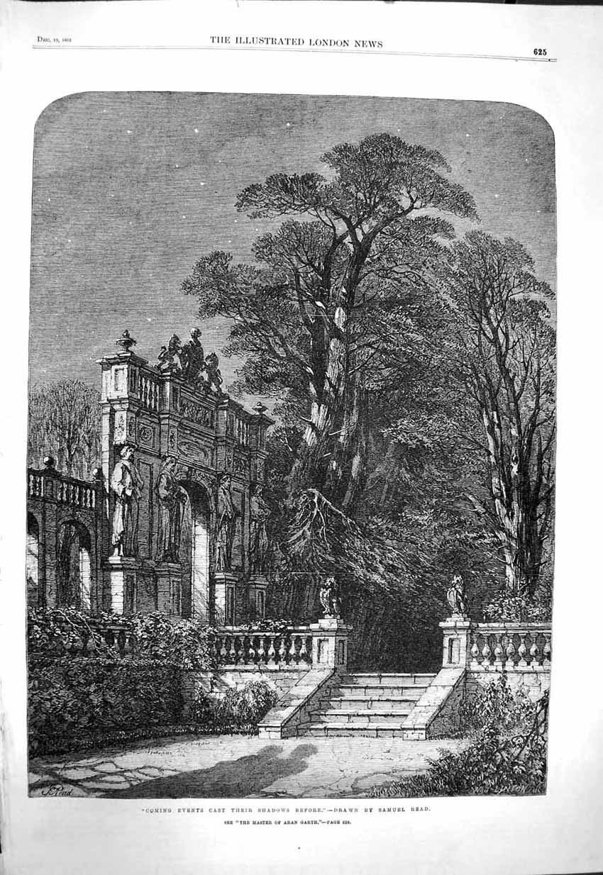 Original Old Antique Print 1863 Coming Events Cast Their Shadows Samuel Read
