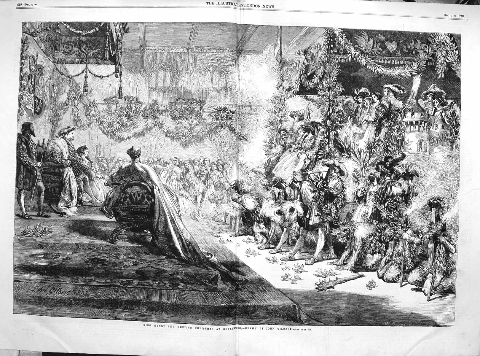 Old Antique Print 1863 King Henry Vii Christmas Greenwich John Gilbert 19th