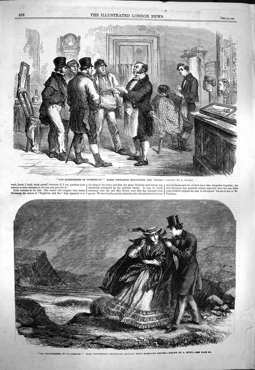 Old Antique Print 1863 Hairdresser Tetherham John Poppleton Jacob Romance 19th