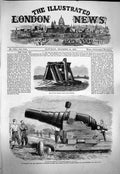 Original Old Antique Print 1863 Armstrong 600-Pounder Gun Shoeburyness Chat 19th