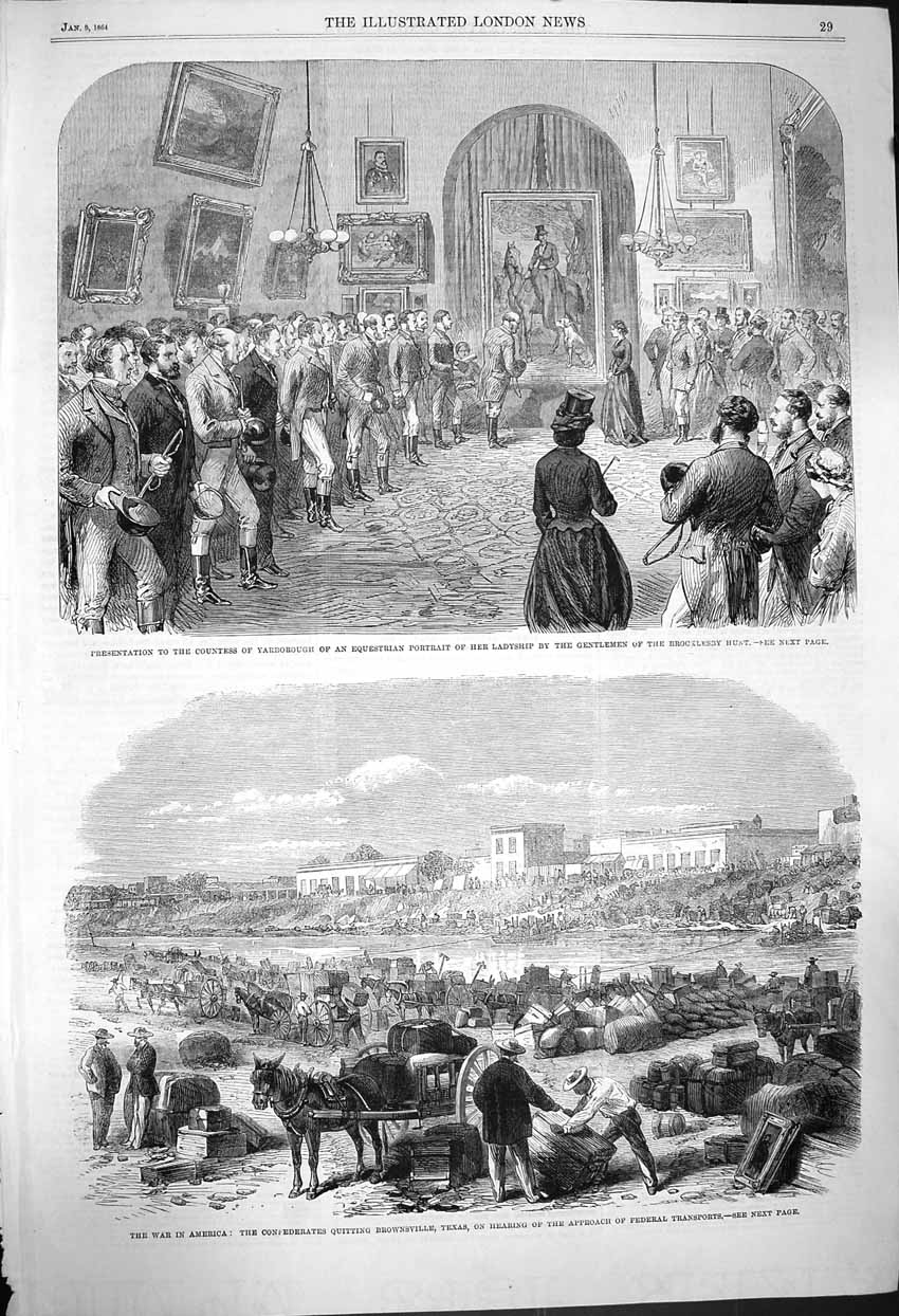 Old Antique Print 1864 Countess Yarborough Brocklesby War America Texas 19th