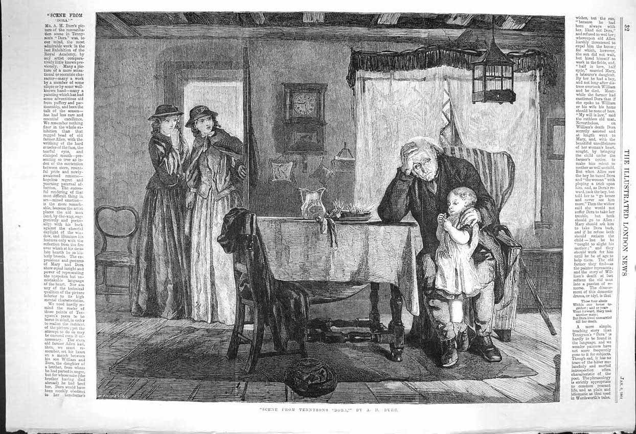 Original Old Antique Print 1864 Scene Tennyson Dora Family Burr Fine Art 19th