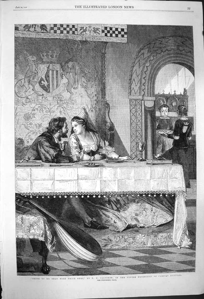 Original Old Antique Print 1864 Drink Only With Thine Eyes Romance Calderon Art