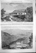 Original Old Antique Print 1864 Dhurumsalla Earl Elgin India Churchyard Viceroy