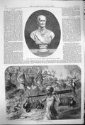Original Old Antique Print 1864 Bust Marshal Lord Seaton Ganges Pilgrim 19th
