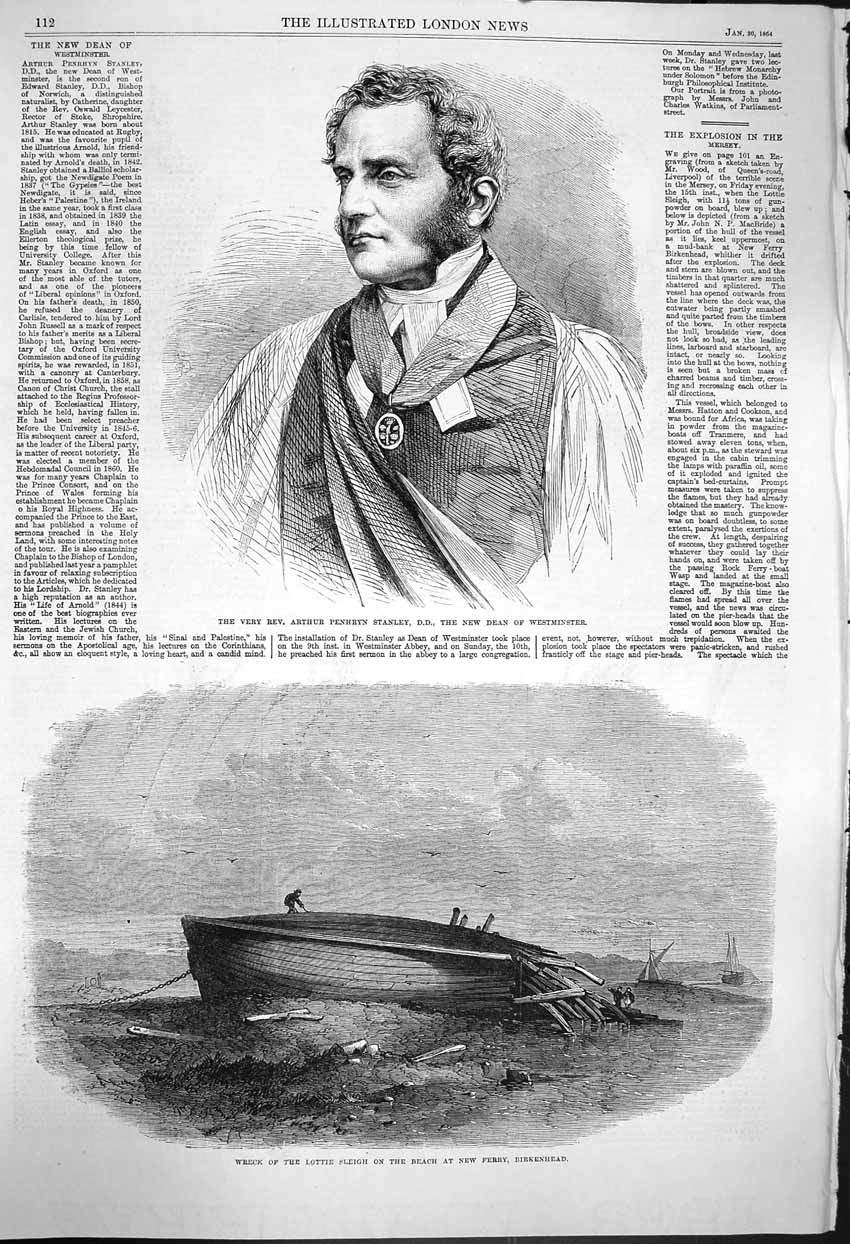 Old Antique Print 1864 Arthur Penhryn Stanley Westminster Lottie Sleigh 19th