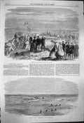 Original Old Antique Print 1864 Sweet Water Canal Suez Horse Racing Cairo Egypt