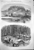 Original Old Antique Print 1864 Chaudiere G-Fields Canada Mining River 19th