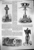 Old Antique Print 1864 Mary'S School Chatham Eagle Lectern Cross Oxford 19th