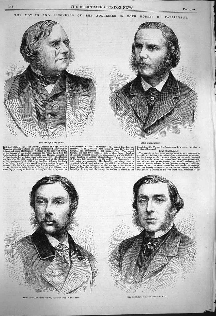 Original Old Antique Print 1864 Marquis Sligo Abercromby Goschen Grovsenor 19th