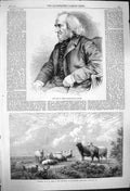 Original Old Antique Print 1864 Hunt Water Colour Painter Summer Scene Sheep