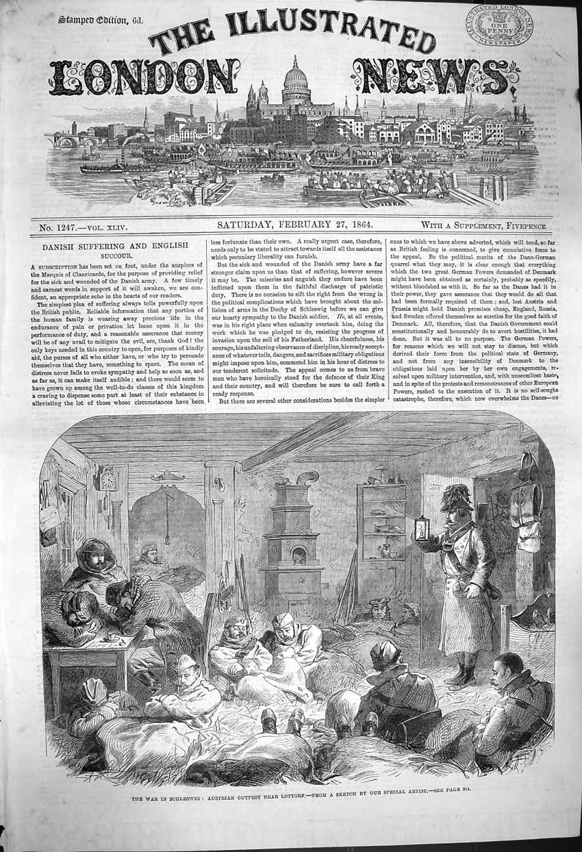 Original Old Antique Print 1864 War Schleswig Austrian Outpost Lottor Victorian