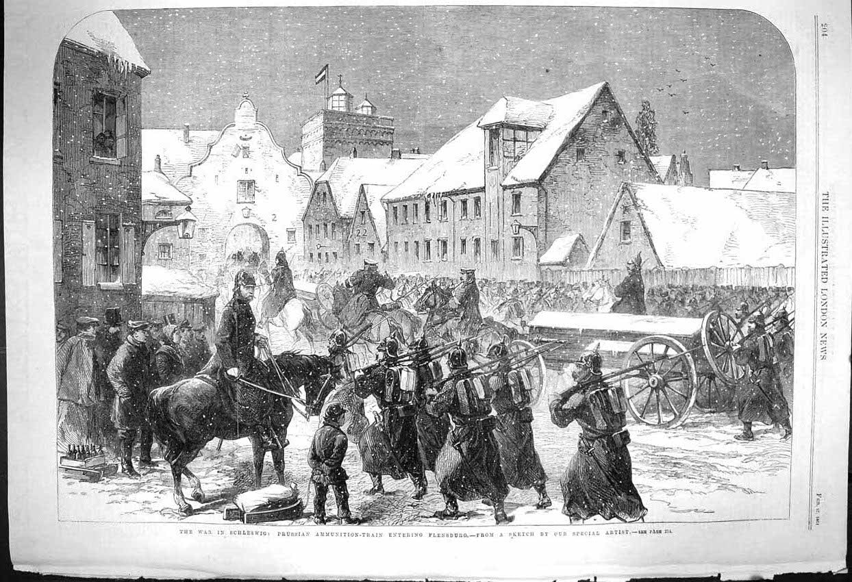 Old Antique Print 1864 War Schleswig Prussian Ammunition Train Flensburg 19th