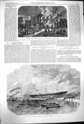Original Old Antique Print 1864 Fire Pengwern Hall Asaph Knight Commander Ship