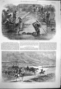 Antique Old Print *3915 1864 Hindoo Bathers River Jumna Snake Cattle Scinde