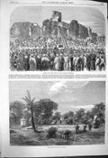 Original Old Antique Print 1864 Laying Lucknow Memorial Burial Ground Victorian