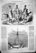 Original Old Antique Print 1864 Japan Warriors Fighting Dress Model Yacht Queen