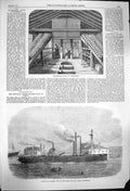 Old Antique Print 1864 Fish Rearing House Twickenham Armour Ship Frigate 19th