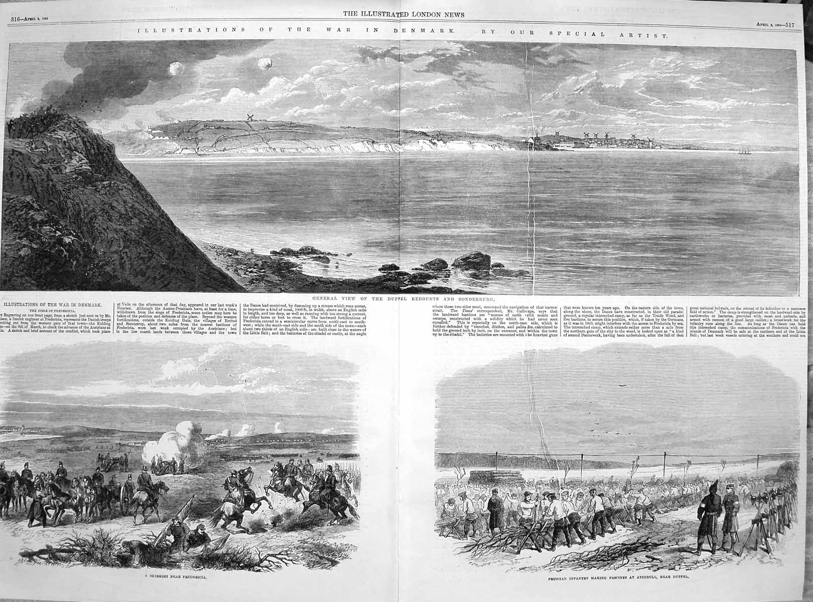 Old Antique Print 1864 War Denmark Duppel Redoubts Sonderburg Atzebull 19th