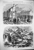Old Antique Print 1864 Flood Sheffield Malin Bridge Garden Hillsborough 19th
