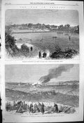 Original Old Antique Print 1864 War Denmark Eckernsunde Bridge Boats Prussians