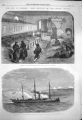 Original Old Antique Print 1864 War Denmark Duppel Church Prussian Siers Ship