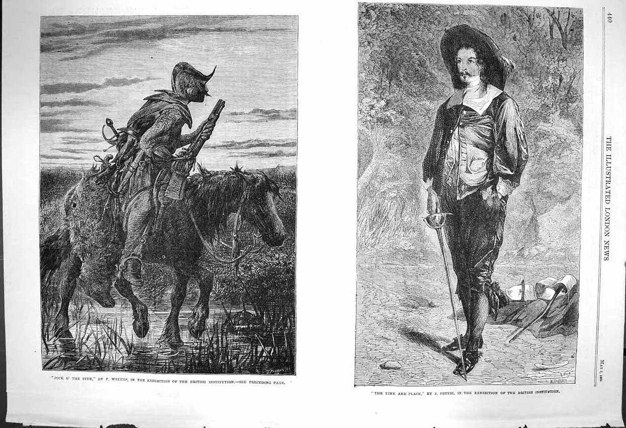 Original Old Antique Print 1864 Jock Syde Weekes Man Horse Time Place Pettie