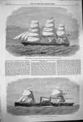 Original Old Antique Print 1864 Clipper Ship Royal Edward Red Cross Was 19th
