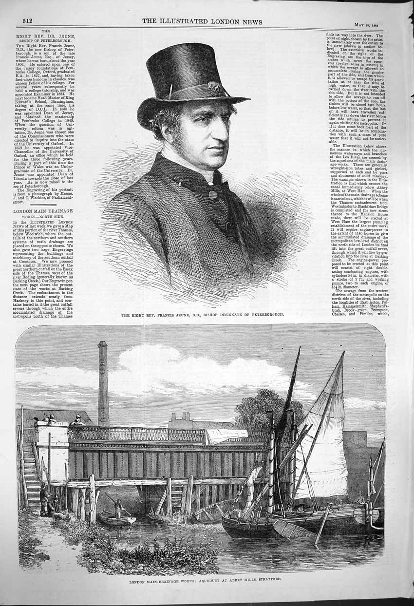 Old Antique Print 1864 Rev. Jeune Bishop Peterborough Abbey Mills London 19th