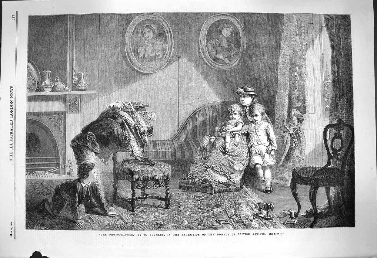 Original Old Antique Print 1864 Photographer Bromley Children Portrait 19th