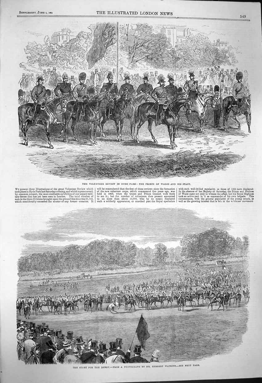 Original Old Antique Print 1864 Hyde Park Prince Wales Derby Horse Racing Sport